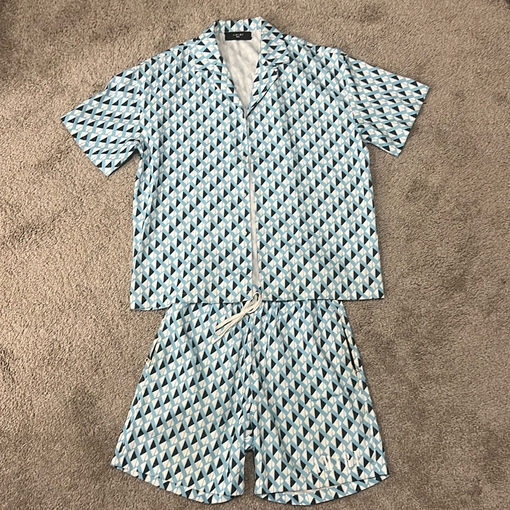 Amiri men’s short sleeve vacation shirt and shorts